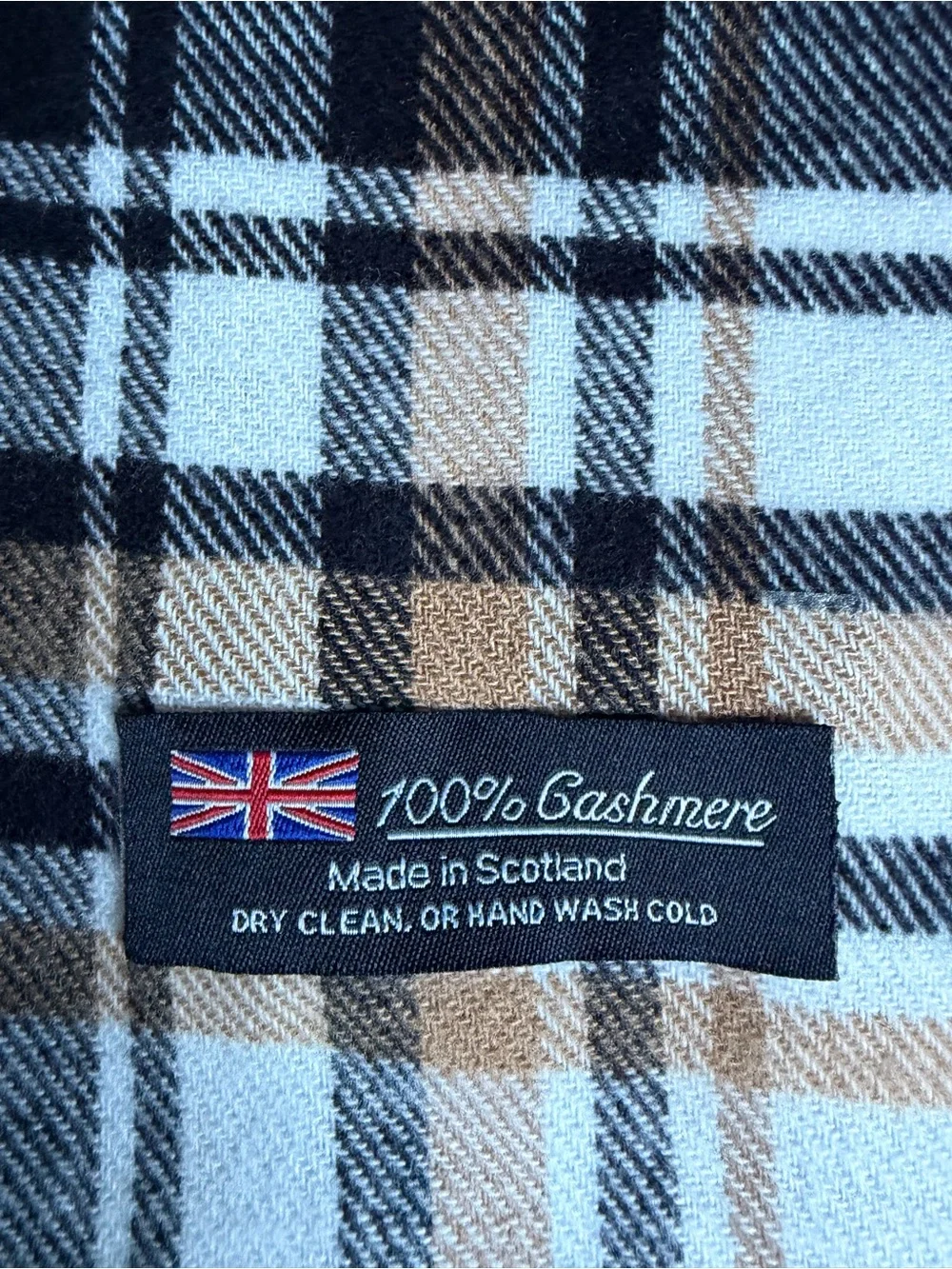 100% Cashmere Plaid Scarf - Black, Tan & Red 66”